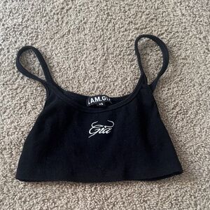 I.AM.GIA Black Crop Top with White Logo